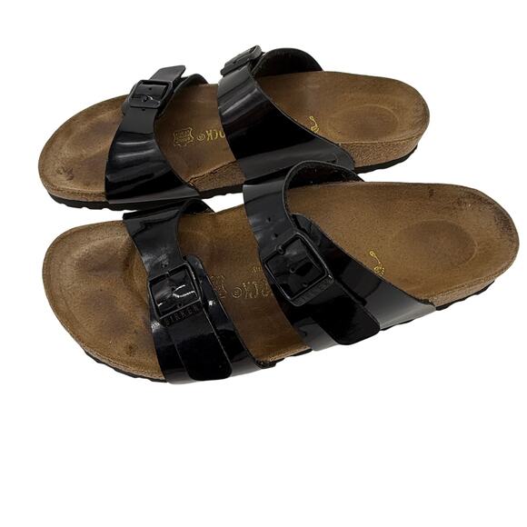 Birkenstock Ibiza Two Strap Black Patent Birk Flor Sandals Sz 39 EU / 8 US Women - Picture 4 of 9